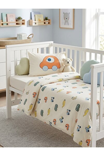 ÇAĞTEXX 100% Cotton Cute Cars 3 Piece Baby Crib Bedding Set