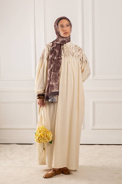 Emare Wildflower Embroidered Dress Natural Ecru