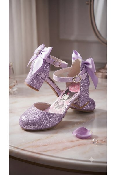 PATİK BEBE Girls' Kuromili Bow Decorated Purple Color Illustrated Comfortable Fit Stylish Square Heel Dressy Shoes