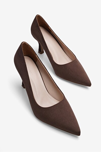 Mubiano Women's Suede Heeled Shoes Stiletto Pointed Toe Thin Heel Mireva Brown