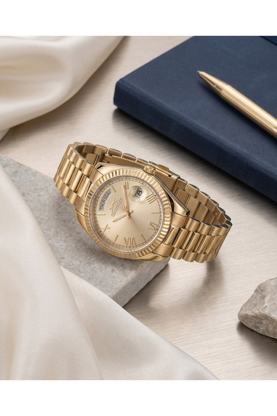 Slazenger Kadın Gold Renk Çelik Kordon Gold Kadran Takvimli Quartz 3 ATM Kol ...