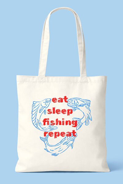 Hayali Şeyler Eat Sleeping Fishing Repeat Printed Bag