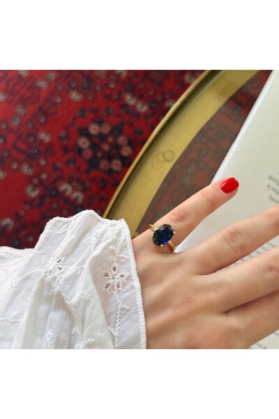 Alice İsstanbul Oval Dark Blue Little Finger Ring