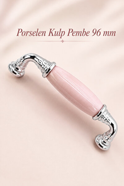 NZB Pembe Porselen Krom Kulp 96 mm 9.6 cm Mobilya Çekmece Dolabı Dolap Kapak ...