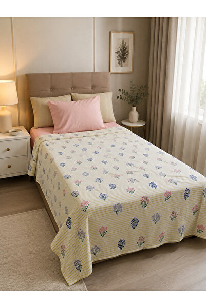 Nilyso Home Single Pique Set 100% Cotton Floral Patterned Pique, Elastic Fitt...