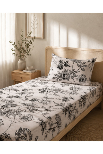 H&F Trendline Single Elastic Sheet Set 100X200 cm Floral Patterned + 1 Pillow...
