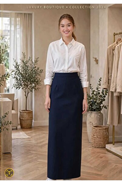 Generic Brand Set of Skirt Navy Blue and Blouse White Size 24