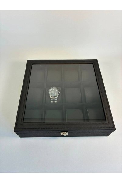 Decart Dizayn 12-Piece Watch Storage Box |   Glass Cover |   Black Premium Watch Organizer |   Watch Storage Box