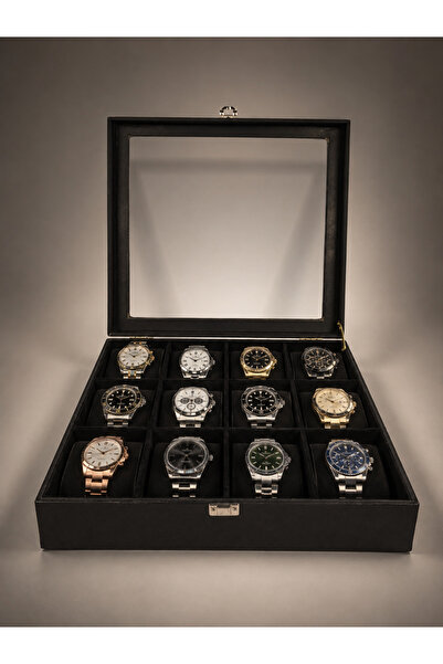 Decart Dizayn 12-Piece Watch Storage Box |   Glass Cover |   Black Premium Wa...