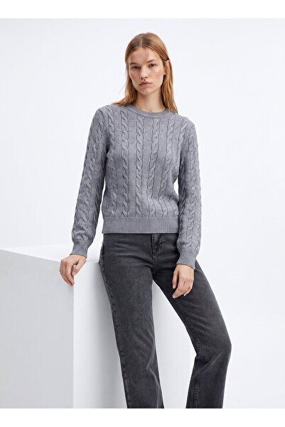 Fabrika Gri Kadın Bisiklet Yaka Regular Fit Balıksırtı Kazak F6WL-KZK0045