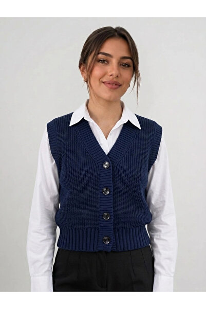 bulutteks LACİVERT Kadın Triko Yelek –suveter model Esnek Kışlık Kısa Model, ...
