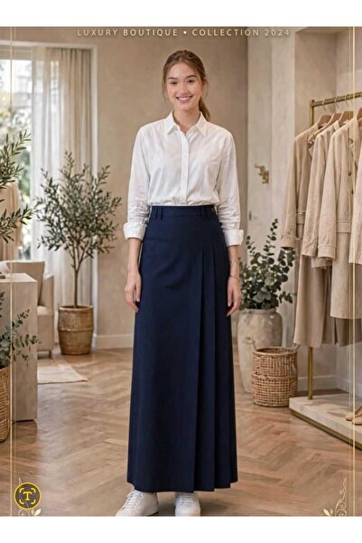 Generic Brand Navy Blue Skirt Set with White Blouse, Belt Size 24