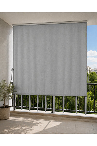 SHY TEKSTİL Antrasit Balkon Perdesi Üst Kornişli, Bağcıklı, Güneş ve Rüzgar K...