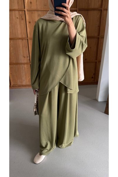 Bliss Women's Hijab Double Set, Loose Tunic, Loose Trousers, Suitable for Daily Wear, Oversize, Comfortable Fit