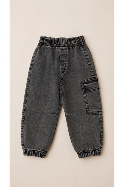 BENBİLGE Baby Boy Cargo Pants Elastic Waist and Cuffs Cotton Denim Pants