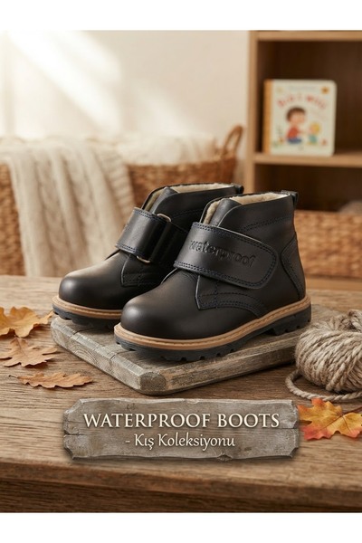 nuh kids Genuine Leather Navy Blue Daily Orthopedic Boys' Boots