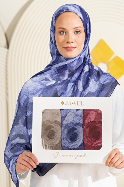 JAWEL Patterned Bamboo Shawl Package Herakleia (Burgundy-Navy Blue-Milky Coffee)