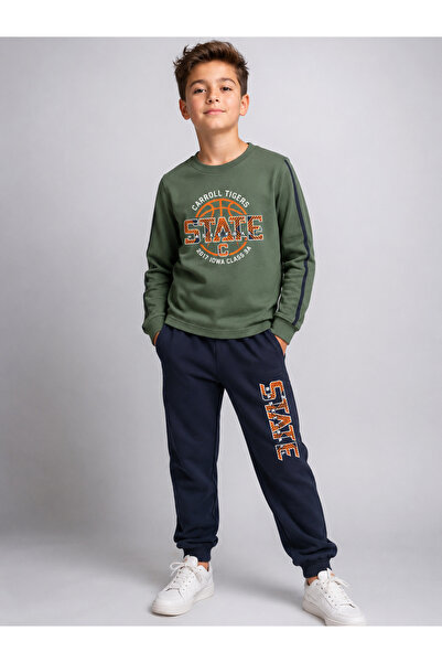 Uğur bebe Kapı 100% Cotton Boys' Pajama Set Khaki Green Navy Blue Sporty Styl...