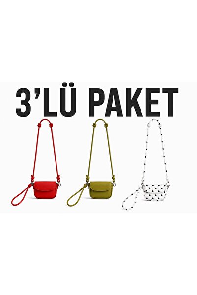Senza Vedere Polina Mini Women's Crossbody Bag 3-Pack - Red/Matcha/Pounted