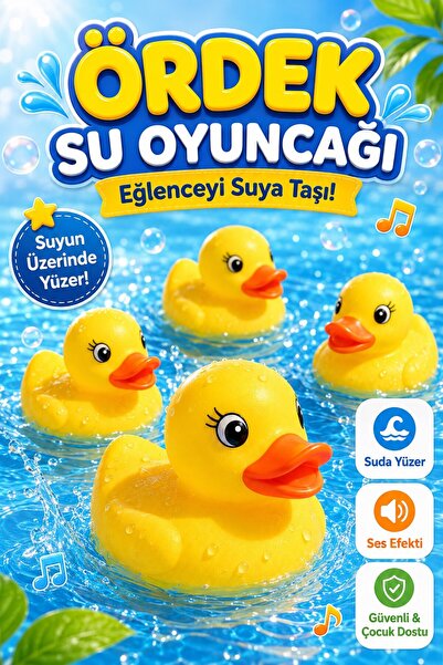 JASPER 3 Adet Suda Yüzen Ses Çıkaran Vinil Sarı Ördek Banyo Oyuncağı Bebek Ço...