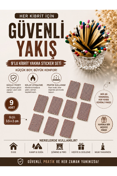 Genel Markalar 9’Lu Kare Kibrit Yakma Stickerları - 3.5x2cm Petek Desenli