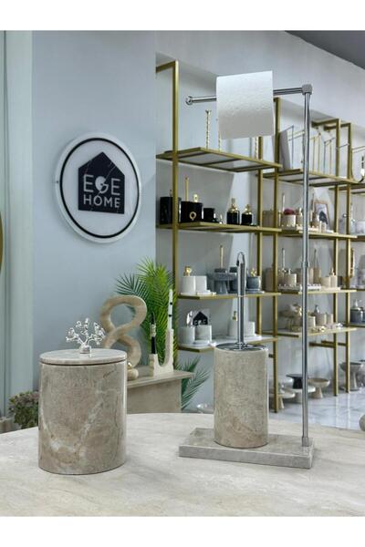 Ege Home Decoration سلة مهملات من الرخام الطبيعي باللون البيج/فرشاة مرحاض ومن...