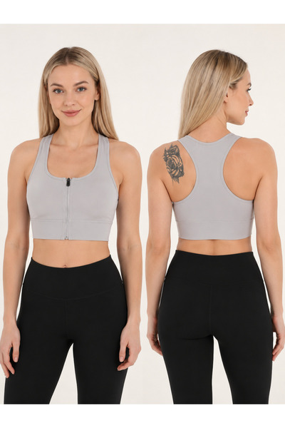 ARMAĞANİKA Women's Zippered Sports Bustier with Cross Back Support Fitness Yo...