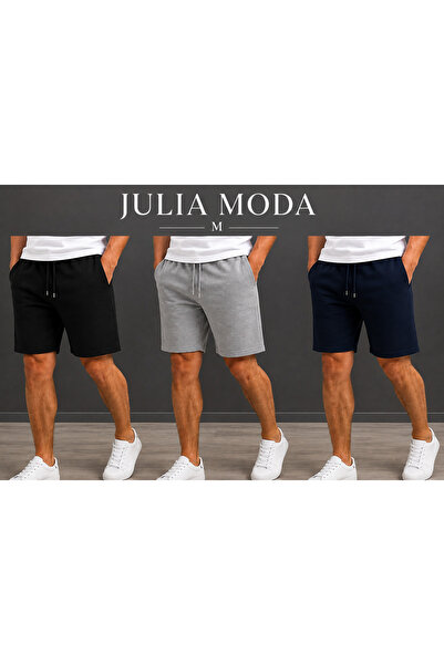JULİA MODA 3 Adet Erkek Trendy Şort – Günlük Rahat Model (Siyah-Gri-Lacivert)