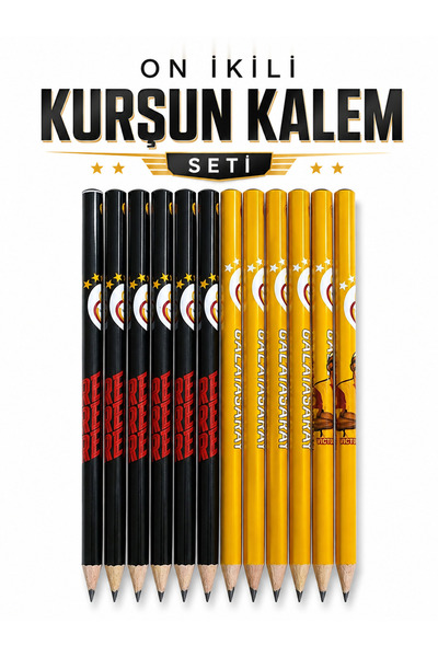 Galatasaray Lisanslı Taraftar Kurşun Kalem Seti - Çocuklar İçin 12'li Kalem Paket