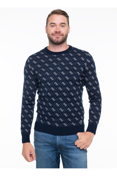 Guess Lacivert Erkek Desenli Kazak M6YR11Z0916-FBHN Martin Kazak