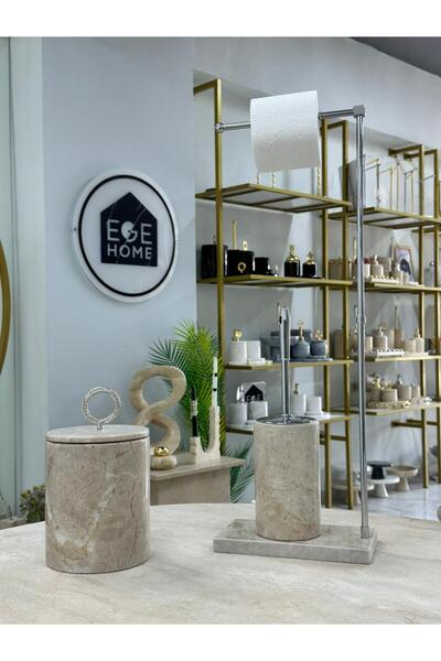 Ege Home Decoration سلة مهملات من الرخام الطبيعي باللون البيج/فرشاة مرحاض ومن...