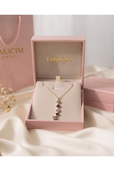 takicimjewelry Kadın 316L Çelik Gold Bordro Ve Zirkon Taşlı Sallantılı Beşli ...