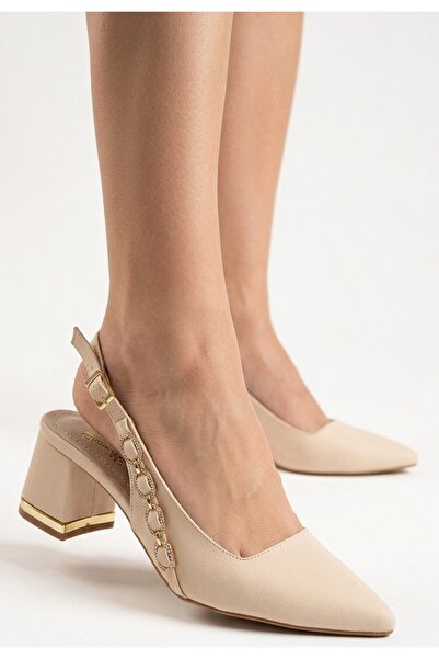 NESSİMO Beige Satin High Heels