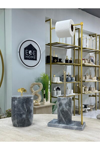 Ege Home Decoration Decorative Gray Natural Marble Trash Can/ Toilet Brush Wc...