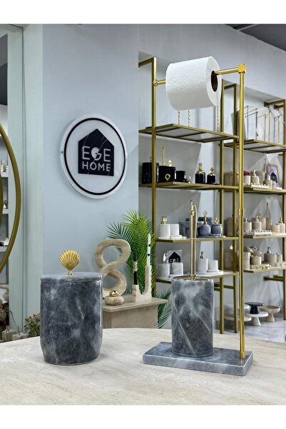 Ege Home Decoration سلة مهملات من الرخام الطبيعي الرمادي المزخرف / فرشاة المر...