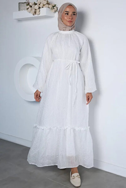 TOZLU Self-patterned waist-tied hijab dress