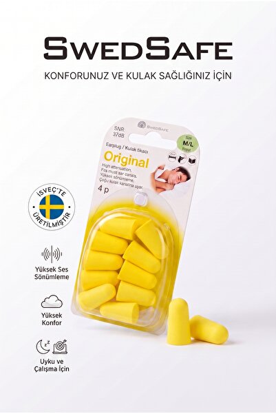 SwedSafe Original Kulak Tıkacı, M/L Boyut, 5 Çift, 37 dB Gürültü Azaltma, Yum...