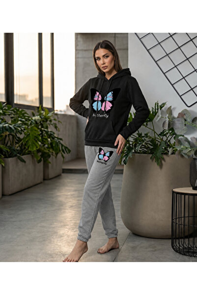 CLOTHES33 Hooded Tracksuit 2-Piece Combination Winter Shardoon Butterfly Prin...