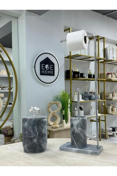 Ege Home Decoration Decorative Gray Natural Marble Trash Can/ Toilet Brush Wc...