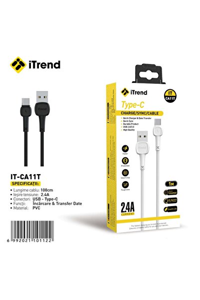itrend Cablu USB la USB-C IT-CA11T, 1 m, Încărcare Rapidă 2.4A, PVC, Negru