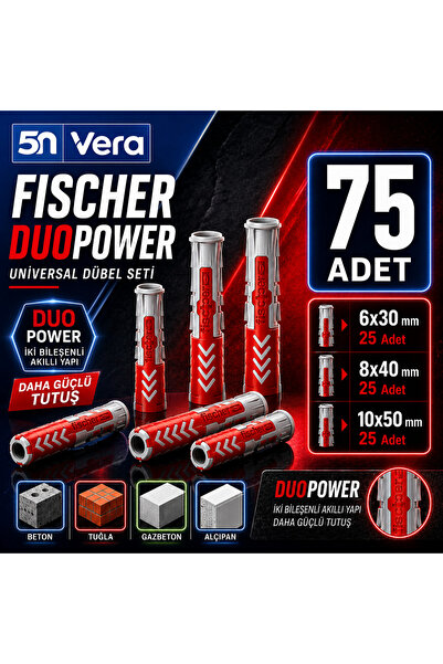 Fischer Duopower 75 Adet 3 Boy Universal Dübel Seti | 6X30 mm 25 Adet + 8X40 ...