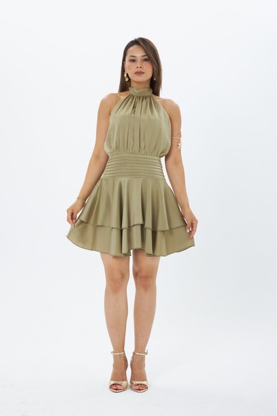 MY GRS Short Satin Dress with Tie at the Neck