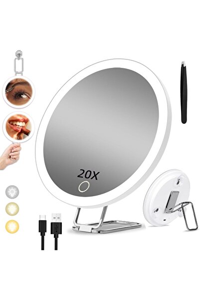 tewiaii [Upgrade] 20X Magnifying Mirror with Light, Rechargeable 3 Colors Dim...