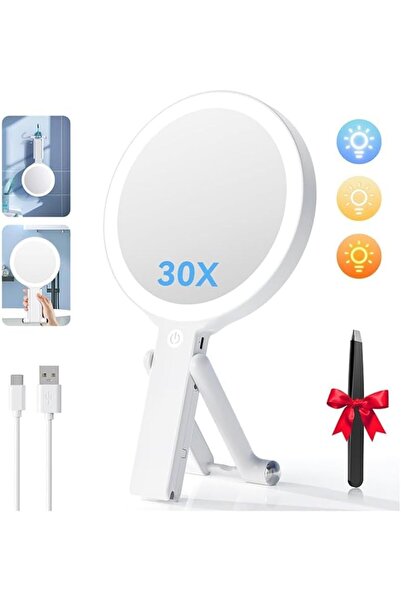 Auxmir 30X/1X Magnifying Travel Makeup Mirror, Round, Rechargeable Switch bet...