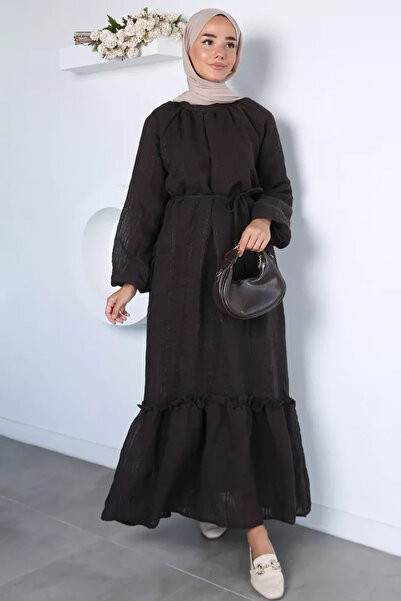 TOZLU Self-patterned waist-tied hijab dress