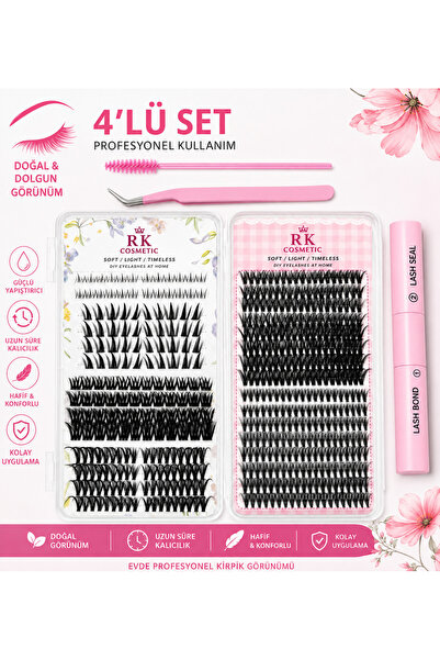 RK Cosmetic Dörtlü Kirpik Seti Premium Dramatik Volimli Set Kitap Model