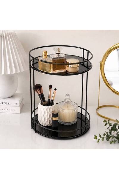 Parmeva 2'Katlı yuvarlak siyah metal organizer