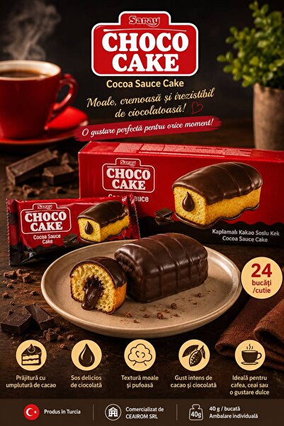 Saray CHOCO SAUCE CAKE PRĂJİTURĂ CU UMPLUTURĂ DE CACAO 40G 24BUC