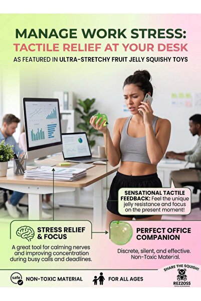 REZZOSS Apple Squishy 6cm Handmade Squeeze Toy – Non-Sticky Glutinous Stress Relief Fidget Ball for Adults & Kids | Translucent Gel Apple Squishy for Focus & Anxiety Relief | Best Unique Birthday Gift