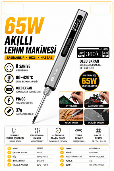 NP ProTap 65W Akıllı Lehim Makinesi OLED Ekranlı Ayarlanabilir 80-420°C PD/QC...